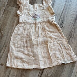 Charming Cream Kids Dress with Floral Embroidery